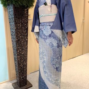 縞大島紬　藍色